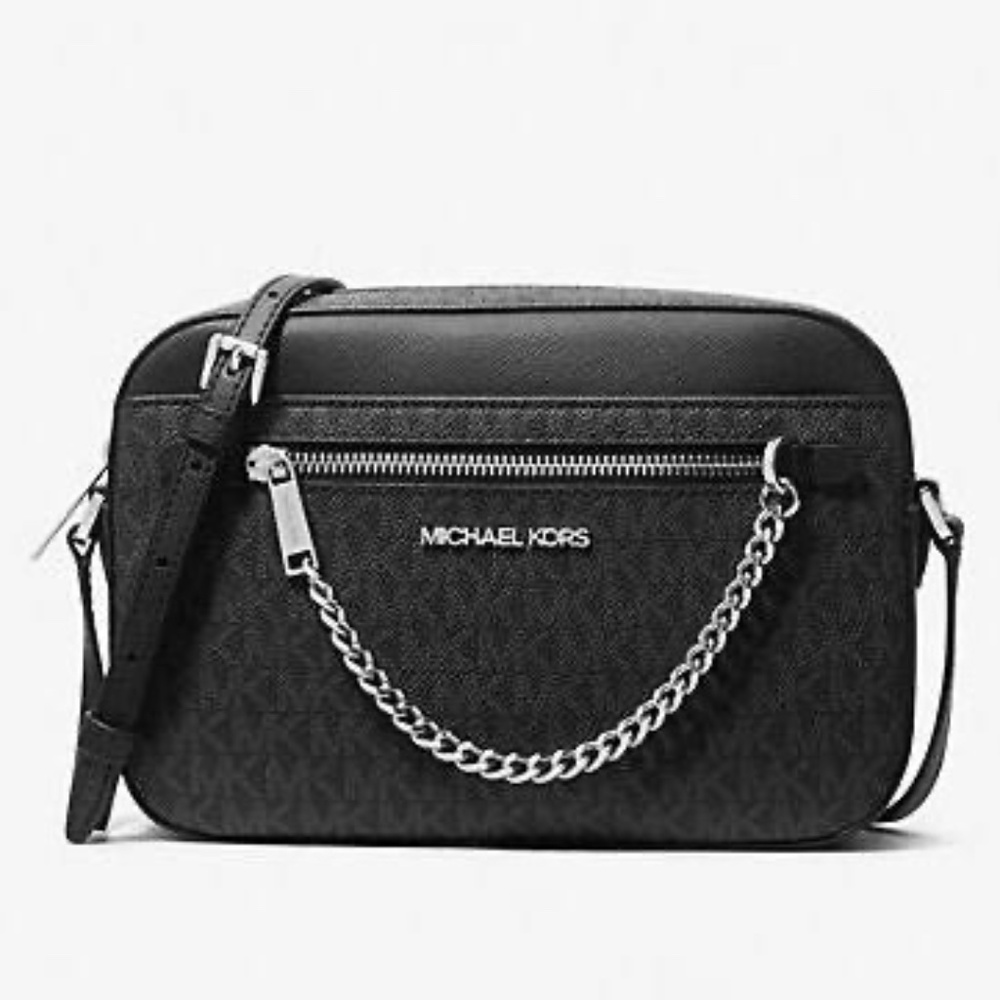 Michael Kors Jet Set Large East/West Chain Crossbody Bag Black Signature